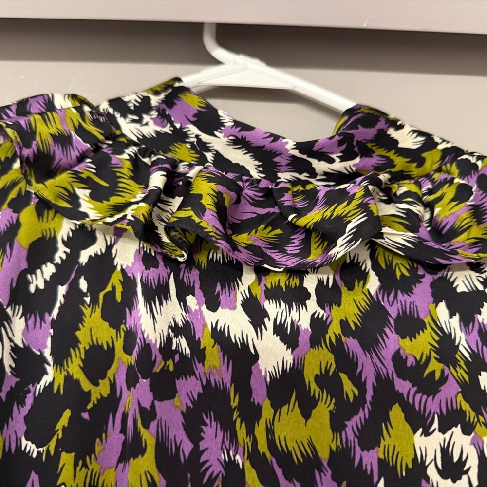 Milly of New York Silk Abstract Animal Print Ruffle Flutter Sleeve Dress 8 - Picture 7 of 16